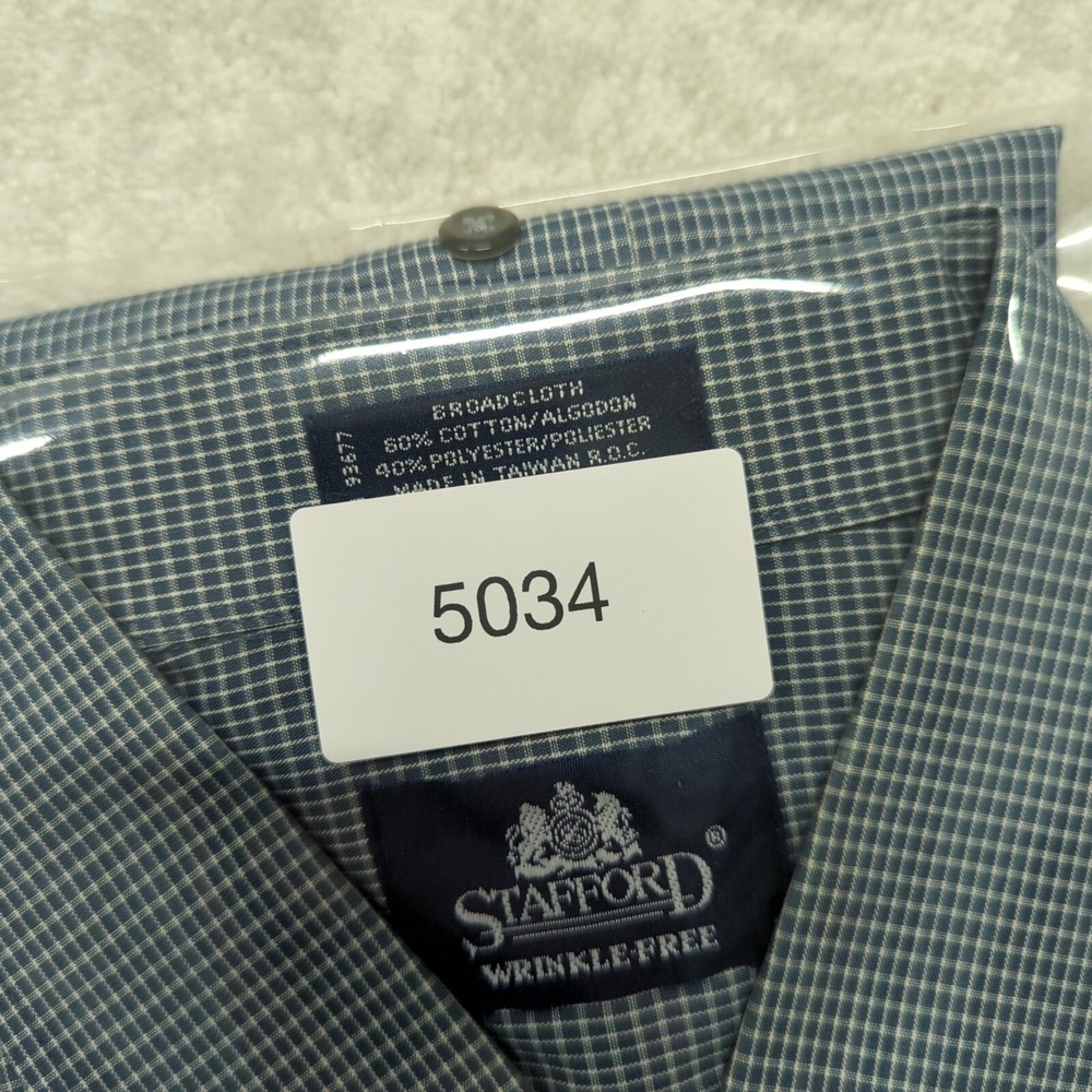Stafford Dress Shirt Mens 18 34/35 Blue Micro Check Wrinkle Free Button Down Vtg - Picture 11 of 11